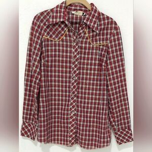 VINTAGE 1970'S WESTERN PEARL BUTTON DOWN PLAID SHIRT SIZE M